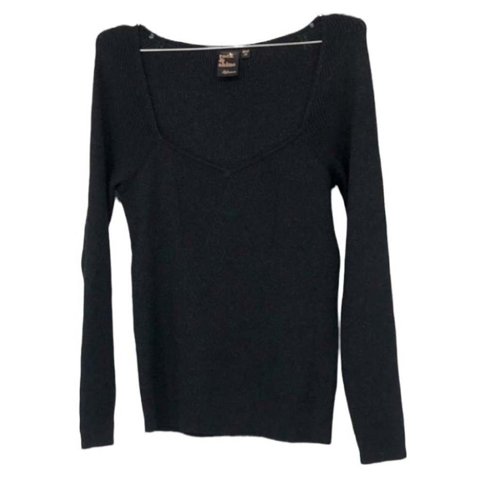 Reitmans Black flattering Diamond neck long sleeve shimmer knit sweater  L